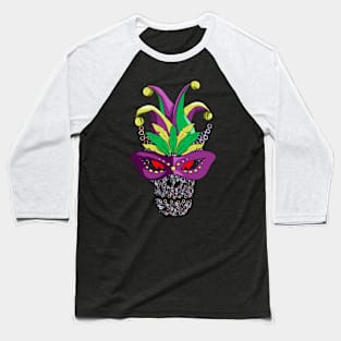 Creepy Mechanical Skull In Mask Carnival Party Mardi Gras Baseball T-Shirt